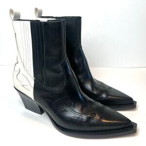 Dolce Vita Ramson Black White Western Ankle Boots Leather Booties Size 9.5